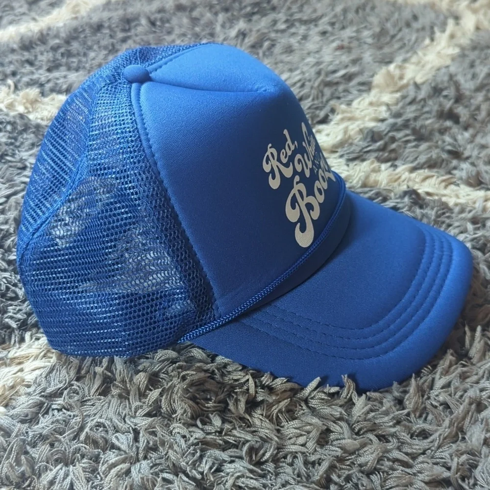 Red White And Booze Mesh Back Trucker Hat Blue Ball Cap Adjustable
